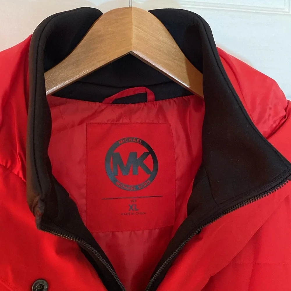 🔥 Michael Kors XL Red 🔥 Belted Winter Coat Jacket Hood - Picture 3 of 16